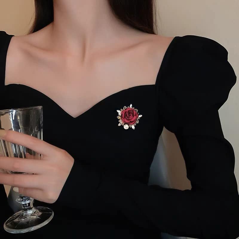 OIDIMS Elegant Rose Flower Brooch Pin for Women Men Wedding Party Gentleman's Essentials Handmade Imitation Crystal Pearl Fabric Flower Lapel Pin Dress Suit Accessories Boutonniere Ideas Gift - Image 3